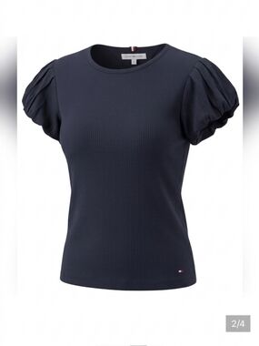 Tommy Hilfiger Women's Dark Blue Pleated Sleeve Tee
